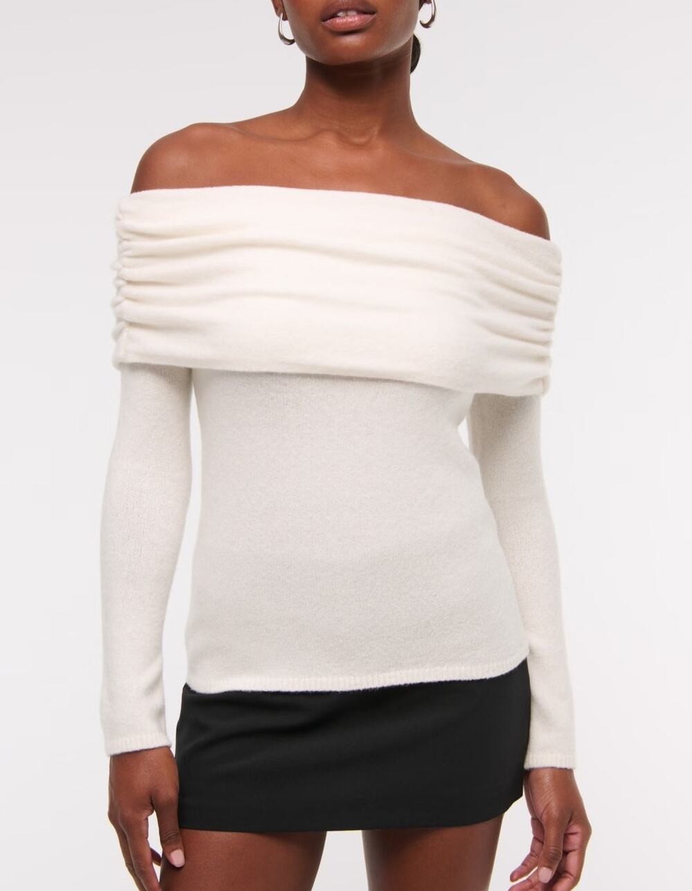 Abercrombie & Fitch Merino Wool Off Shoulder Sweater XXL Cream Cozy Old Money
